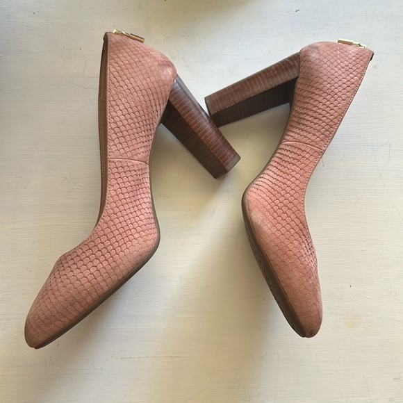 Michael Kors python embroidered rose pink wood chunky heels - Picture 5 of 14